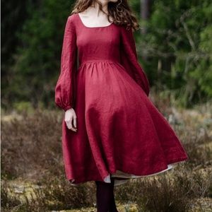 Son de Flor, Carmen long sleeve dress, marsala red